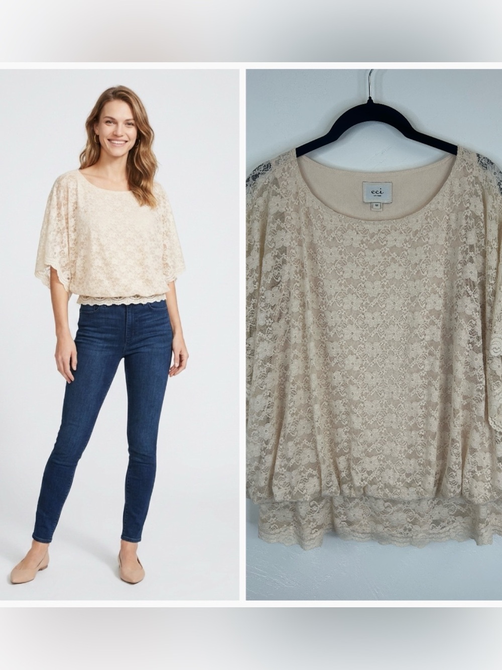 Romantic Feminine Boho Cottagecore Lace Blouse Size M Storybook‎ Prairie Peasant
